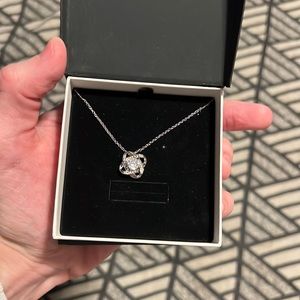 Cubic zirconia stainless steel necklace with 14k white gold finish
